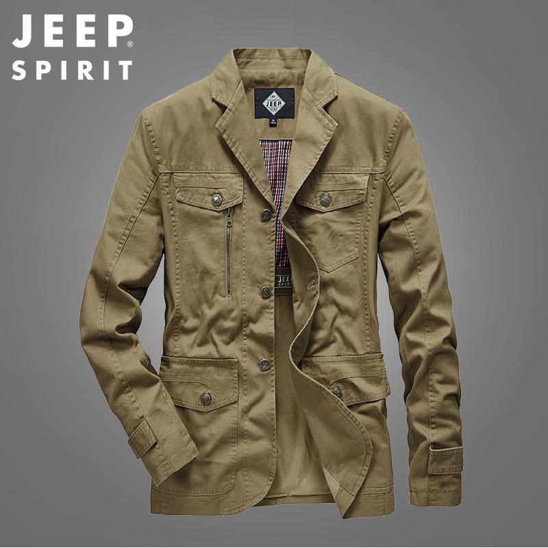 JEEP SPIRIT吉普春秋季新款外套男西装领夹克青年休闲宽松上衣户外夹克