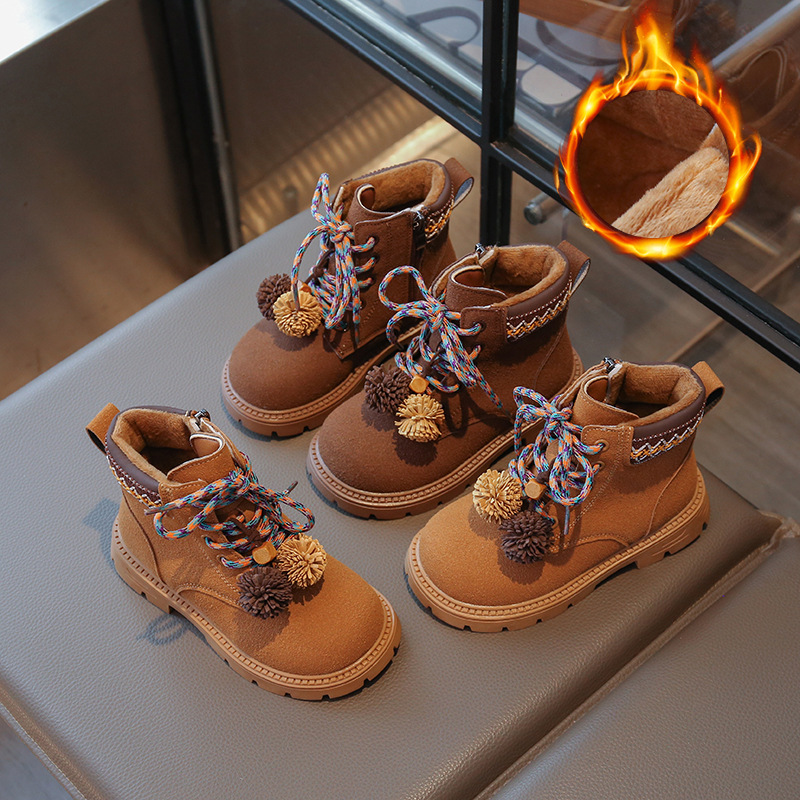 儿童皮靴秋冬新款男童复古马丁靴韩版女童磨砂革流苏时装靴