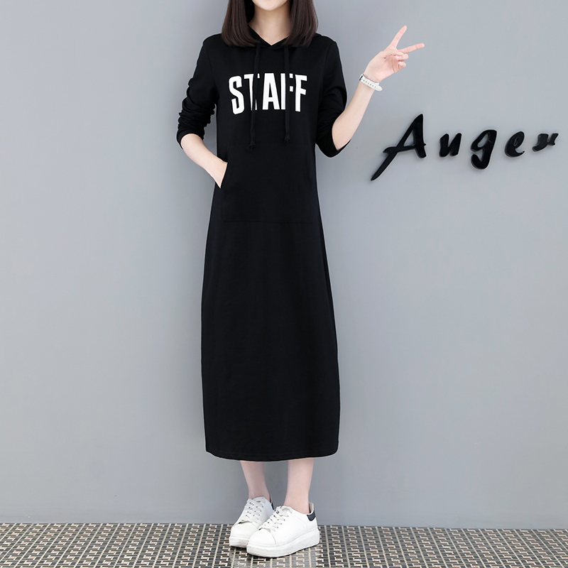 迪施玛秋冬新款大码女装宽松遮肚子显瘦中长款卫衣裙休闲过膝长款