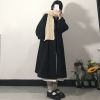黑色毛呢外套女中长款学院风娃娃领小个子呢子宽松大衣外套女秋冬
