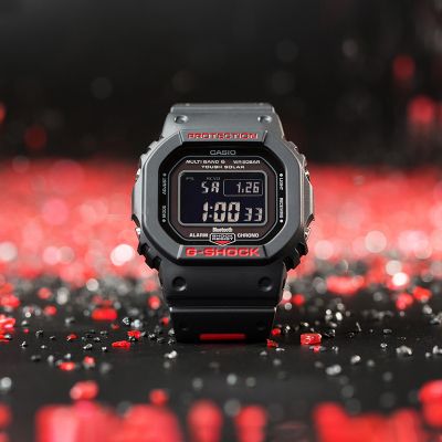 卡西欧CASIO旗舰店手表男小方块电子表G-Shock炫夜之城运动时尚小黑表石英表男GW-B5600GW-B5 善宰同款GW-B5600HR-1PR蓝牙+太阳能+复合表带