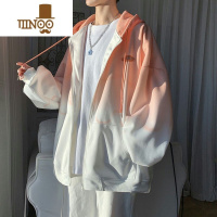 YANXU渐变外套男女宽松加绒韩版开衫卫衣2021炸街连帽棒球服insN 3XL 粉红色