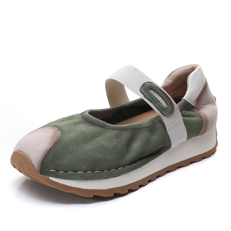 头层牛皮复古拼色玛丽珍鞋女2025春夏新款一字带平底百搭浅口单鞋