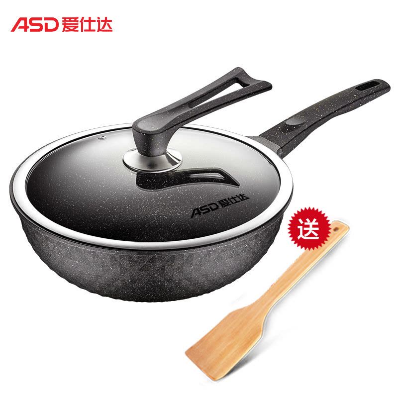 爱仕达(ASD)不粘锅 炒锅 30cm麦饭石色新不粘晶石系列炒锅 可立盖电磁炉 燃气灶通用 CL30S11WG 铝合金图片