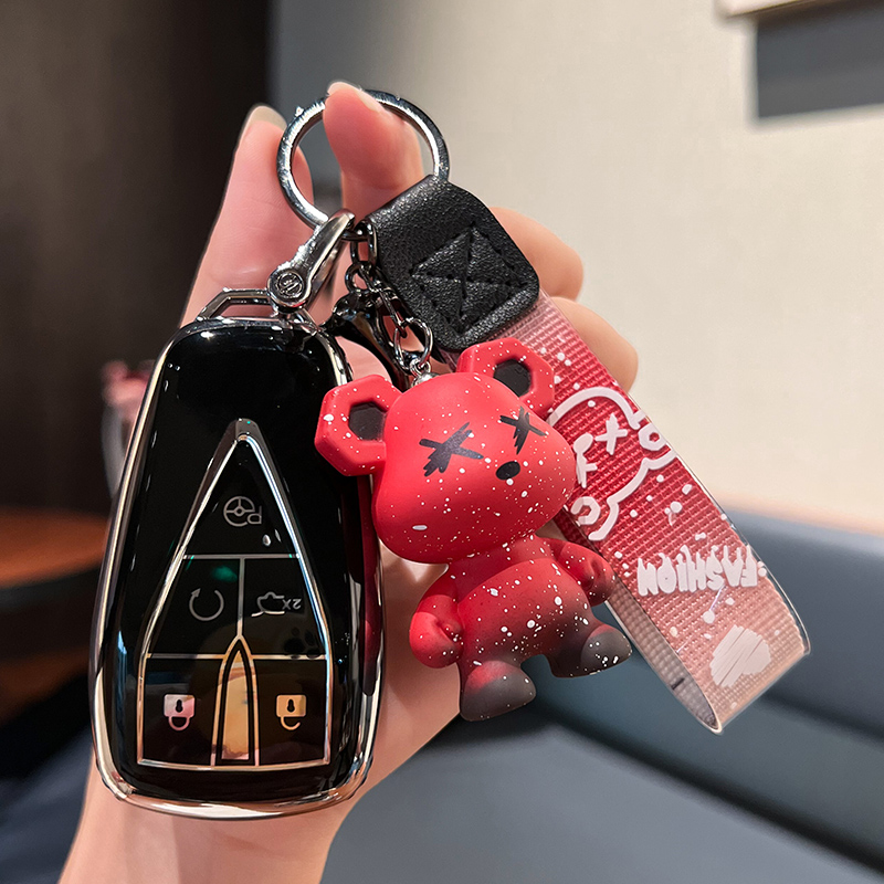 【补贴10%】长安汽车钥匙套cs75plus包cs55plus逸动cs35plus壳x5欧尚x7unit 长安I款-智能5键【单壳黑色】+红色暴力熊挂件