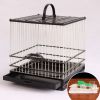 新款绣眼塑钢鸟笼精品方形抽屉笼绣眼颠颏柳莺黄雀鸟洗澡笼 黑色塑料碗套餐