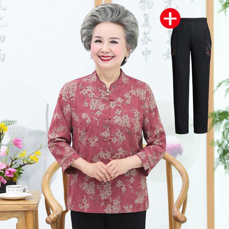 珂卡慕kekamu中老年衣服女春奶奶装春装衬衫中老年人女装长袖上衣6070
