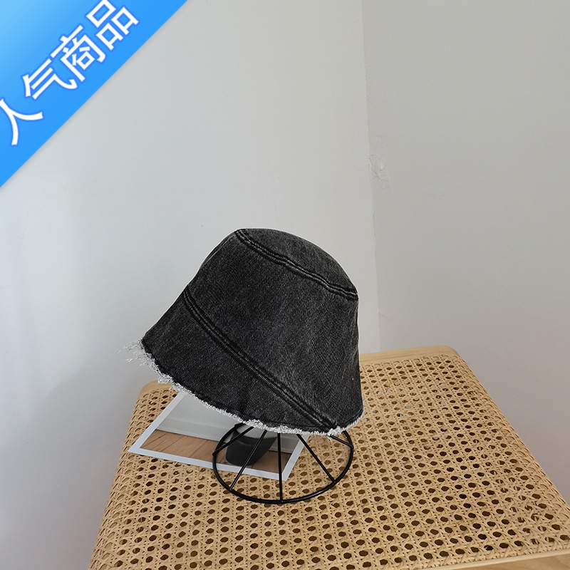SUNTEK盆帽夏秋冬季女ins韩版潮牛仔毛边水桶遮脸渔夫帽子女日系遮阳帽