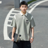 [2.5折价78元]唐狮夏季新款短袖polo衫男宽松黑色拼接上衣男带有翻领t恤学生潮