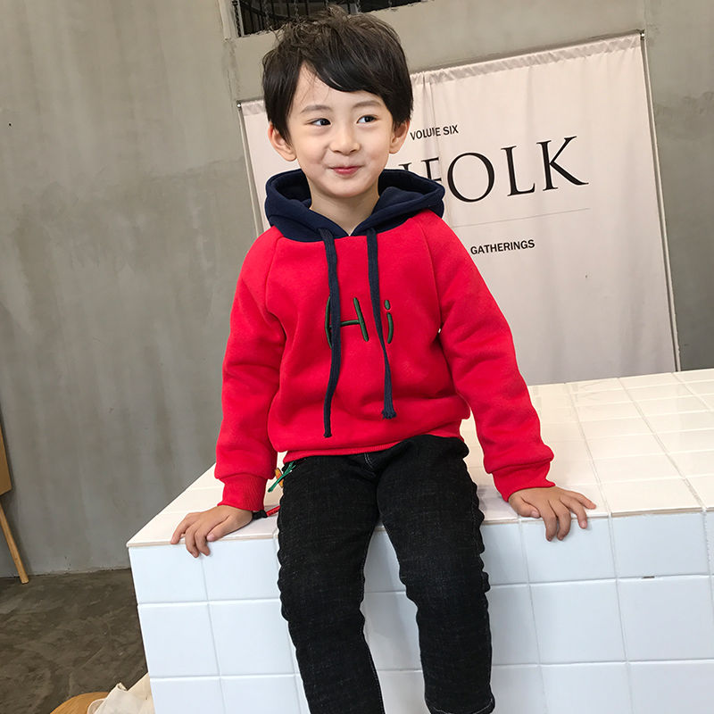[促销]男童加绒卫衣2018新款秋冬装女童打底衫儿童连帽衫宝宝上衣韩版潮