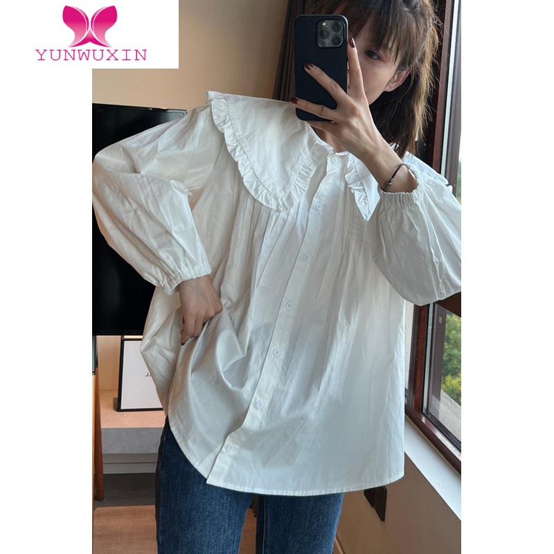 YUNWUXIN秋季娃娃领长袖衬衫女2022年新款时尚洋气小衫早秋宽松上衣女