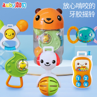 澳贝auby牙胶摇铃套装可爱造型收纳罐 5只熊仔罐装摇铃463123婴幼儿安抚玩具