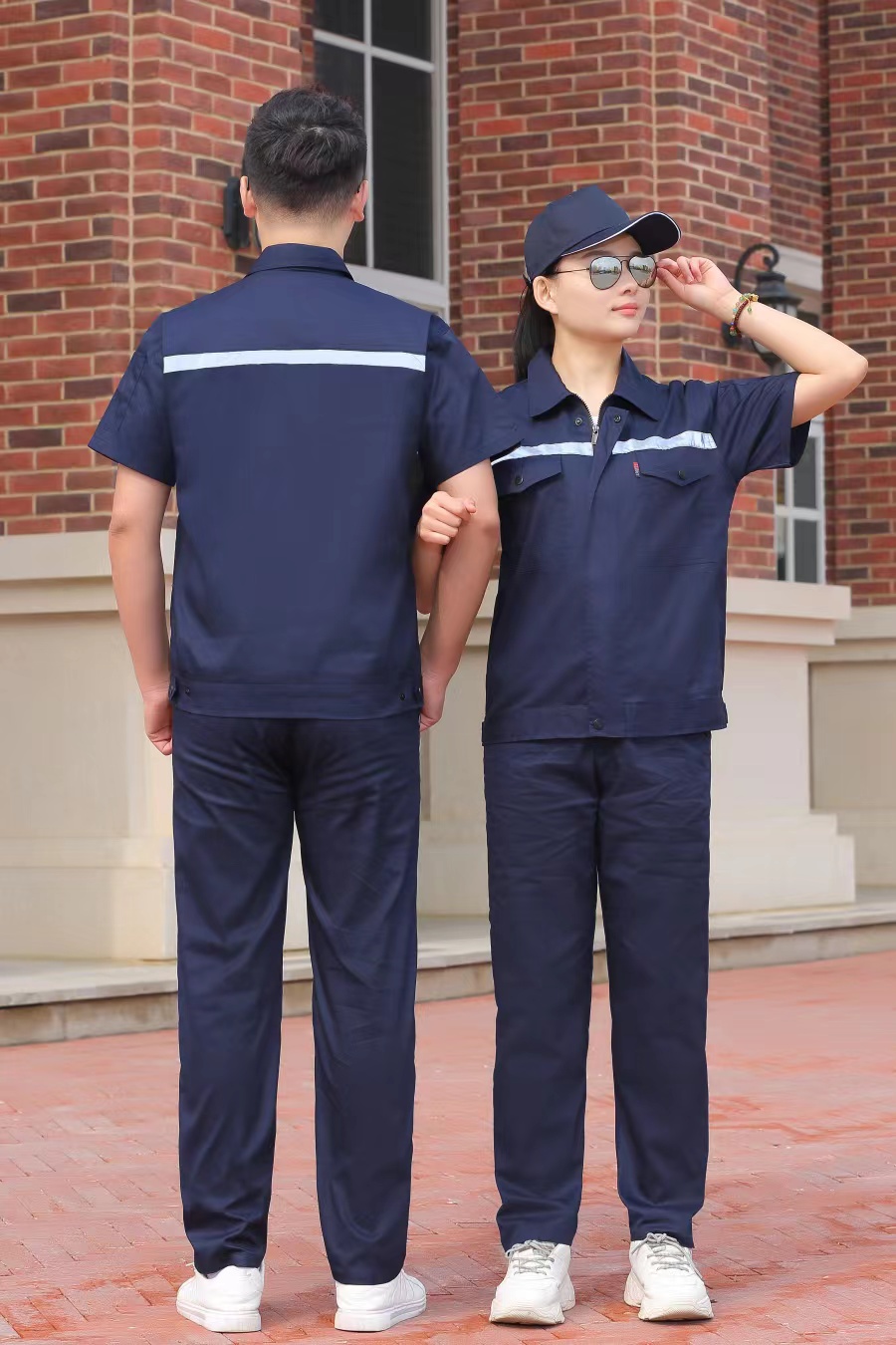 尹潮工作服套装男短袖夏季工衣车间厂服物业维修劳保服反光条工程服汽修服中铁款工装制服