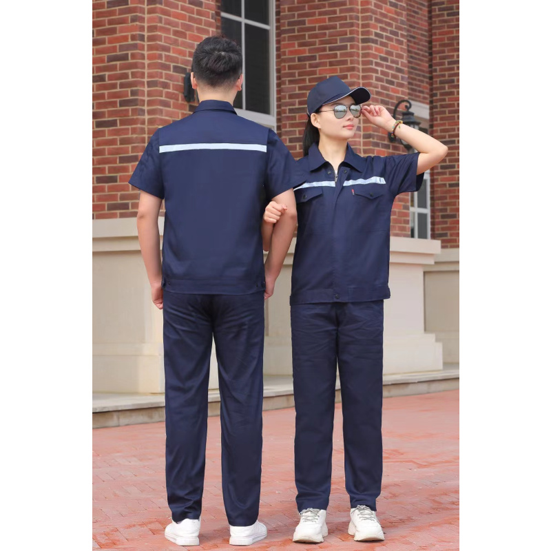 尹潮工作服套装男短袖夏季工衣车间厂服物业维修劳保服反光条工程服汽修服中铁款工装制服