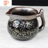建阳铁胎建盏柴烧公道杯彩金分茶器 茶漏 三才旅行茶具 国泰家和 油滴手把公道杯01
