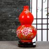景德镇陶瓷器红色小花瓶摆件客厅插花器小瓷瓶结婚装饰品家居摆设|葫芦瓶(红色)PVC底座
