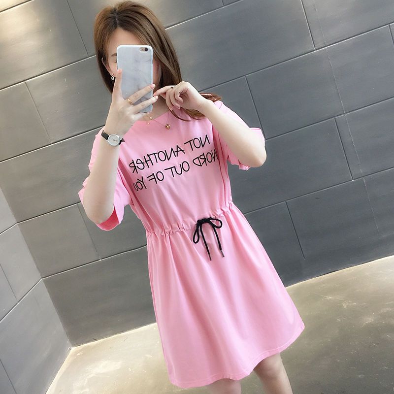 妍鸢大码连衣裙女夏装女装2020新款胖妹妹长裙夏天中长款学生t恤裙子