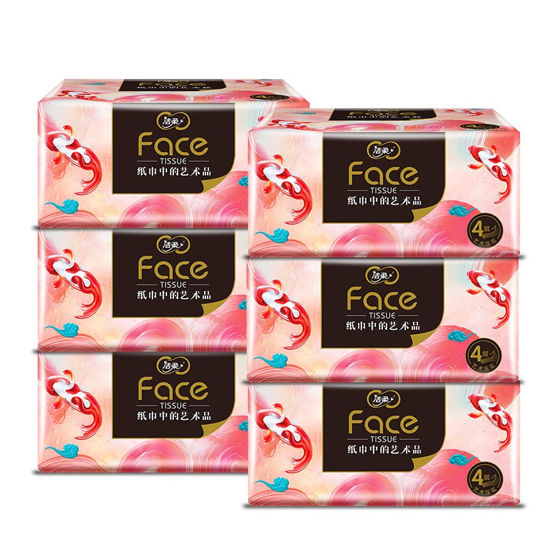 洁柔(C&S)抽纸face3层100抽 无香压花可湿水抽纸餐巾纸宝宝可用面巾纸 1提4包 f