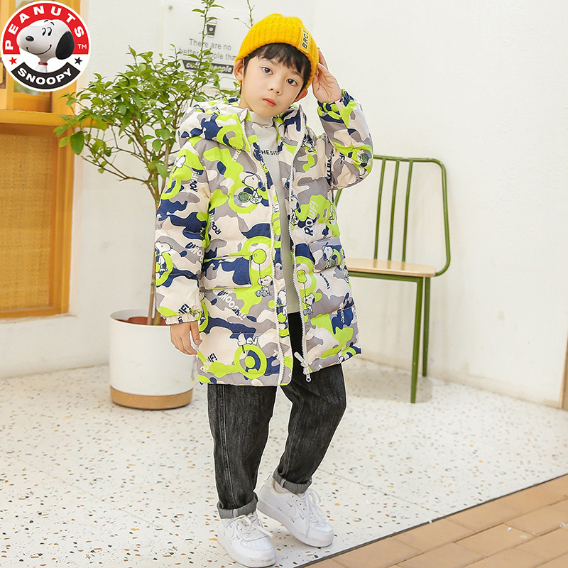 史努比(SNOOPY)儿童冬季加厚羽绒服男女中大童迷彩中长款羽绒服HL-21193