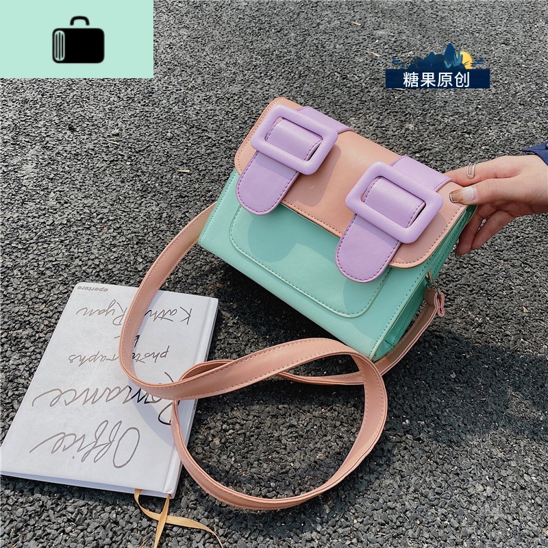 流行的撞色小包包女新款2020春季ins时尚百搭网红洋气单肩斜挎包NEW LAKE女斜挎包