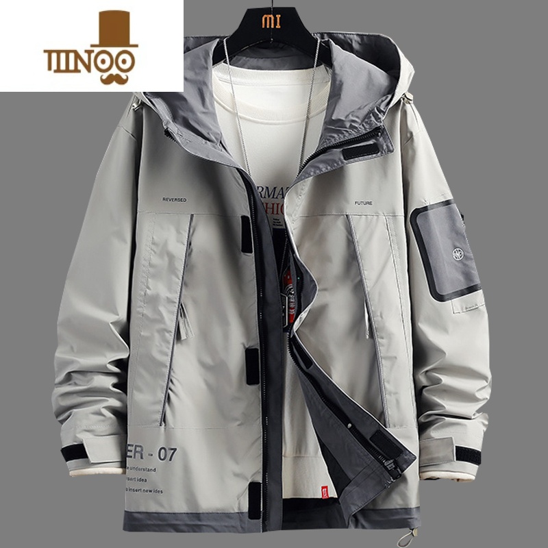 YANXU男士夹克新款连帽工装上衣潮流休闲男装搭配一套帅气外套男款