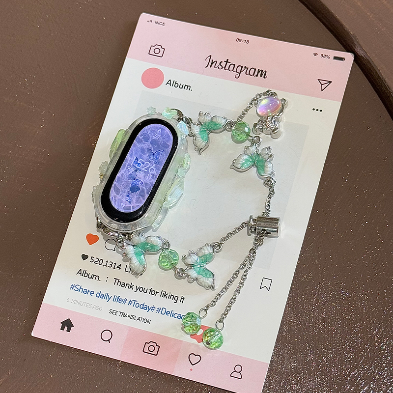 适用oppo手环2表带镂空牛仔oppoband2手表带新款智能运动二2代替换腕带3139B 绿d 9