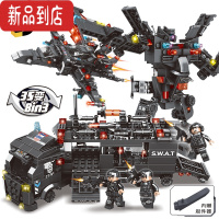 真智力积木拼装玩具城市特警男孩儿童益智力汽车拼图立体3d模型拼搭