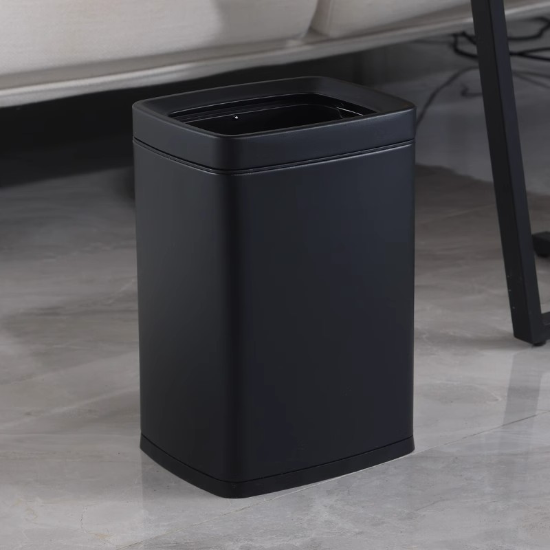 高颜值不锈钢方形窄缝垃圾桶轻奢小号双层酒店客房桶家用无盖 8升(敞口)磨砂黑