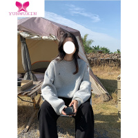 YUNWUXIN灰色加绒加厚字母卫衣女2022新款宽松韩版慵懒风圆领外套上衣