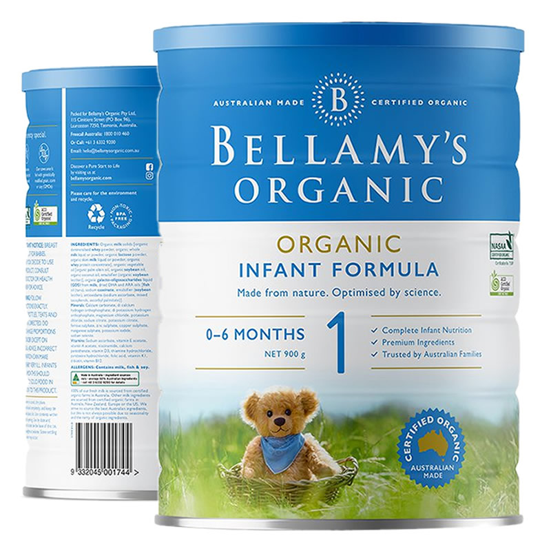 原装进口澳洲贝拉米Bellamys 婴幼儿牛奶奶粉1段(0-6个月)900g