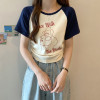 [1折价29.9元叠加优惠券]唐狮短袖T恤女夏季新款圆领插肩袖抽绳设计短款时尚流行潮