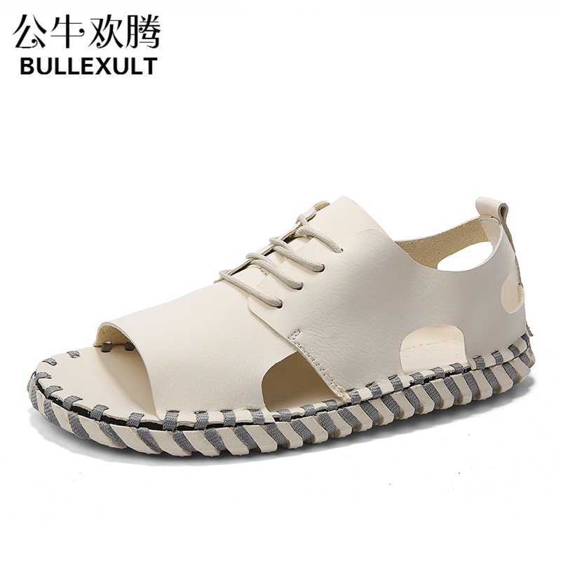 公牛欢腾欧美2019新款男士高帮罗马凉鞋男潮流真皮韩版复古罗马鞋男凉鞋潮英伦