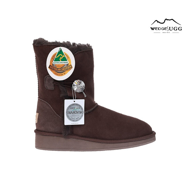 Wedges UGG 雪地靴施华洛世奇系列中筒靴澳洲直邮本土手工制作羊皮毛一体防水防滑女保暖冬靴 棕色 37码 褐色 35码