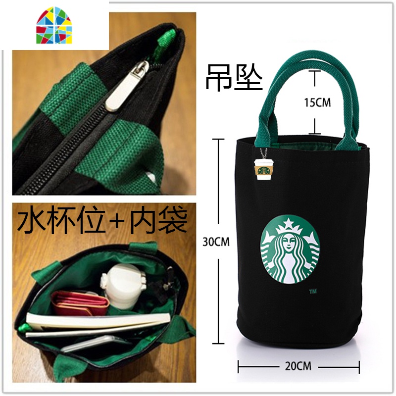 ins日式饭盒袋便当包手拎圆形手提包保温带饭包袋子大号帆布可爱 FENGHOU 卡其色保温便当包高清大图