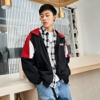 [5折价159元]唐狮春新款潮男外套拼接帅气港风宽松夹克运动时尚上衣