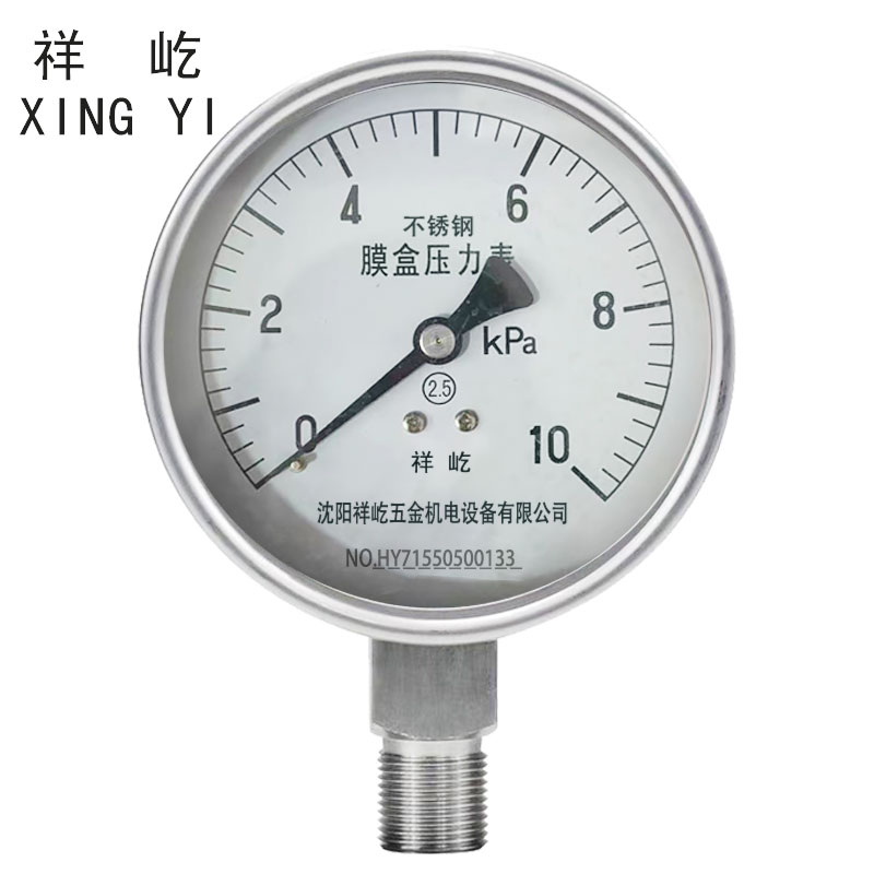 祥屹 不锈钢膜盒压力表检测定制型 YE100BF 块 0-10Kpa