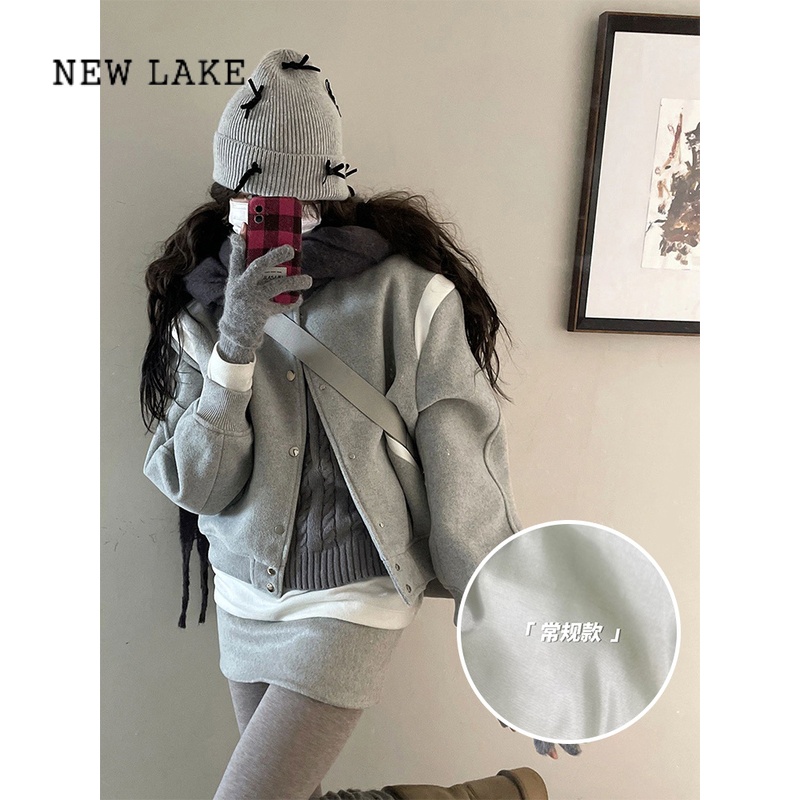 NEW LAKE美式复古小个子香风棒球服短外套女早春新款加厚夹棉夹克上衣