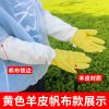 黄色帆布袖羊皮手套 1双装 羊皮手套养蜂工具防护手套加厚帆布耐磨蜜蜂工具专用透气防蛰手套