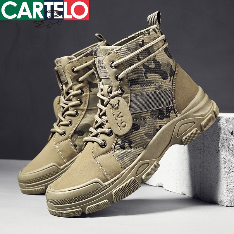 [线下专柜同款]卡帝乐鳄鱼(CARTELO)新款高帮加绒马丁靴子休闲鞋男鞋工装鞋棉鞋