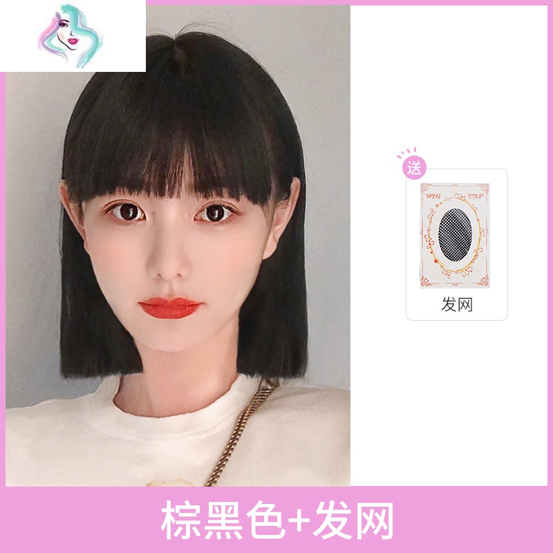 假发女短发网红漫画刘海韩式发型自然圆脸一刀切中长发新式全头套你