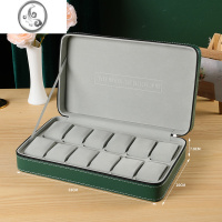 JiMi简约皮质带锁手表盒收纳盒名表收藏盒手表箱家用Watchbox 绿色12位手表枕头包