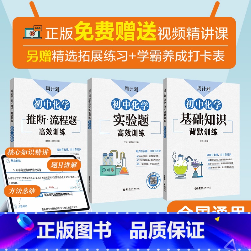 全套3册 初中通用 [正版]周计划2024初中化学实验题推断流程题高效训练 七八九年级中考化学题型解题方法及技巧 初一二