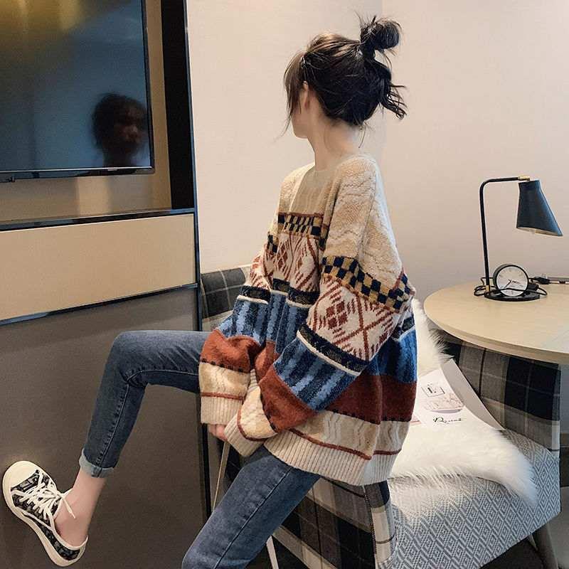 复古文艺百搭毛衣秋冬女慵懒风韩版宽松外穿针织上衣森系