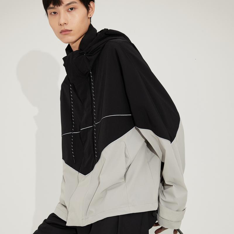 MECITY男装2021夏季新款微弹韩版时尚连帽拼接撞色廓形茄克外套男