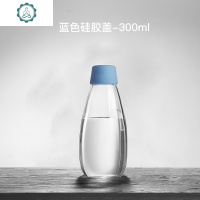 玻璃杯密封便携透明玻璃水杯子学生女男夏天水瓶ins北欧简约小巧 封后 500ml-蓝色