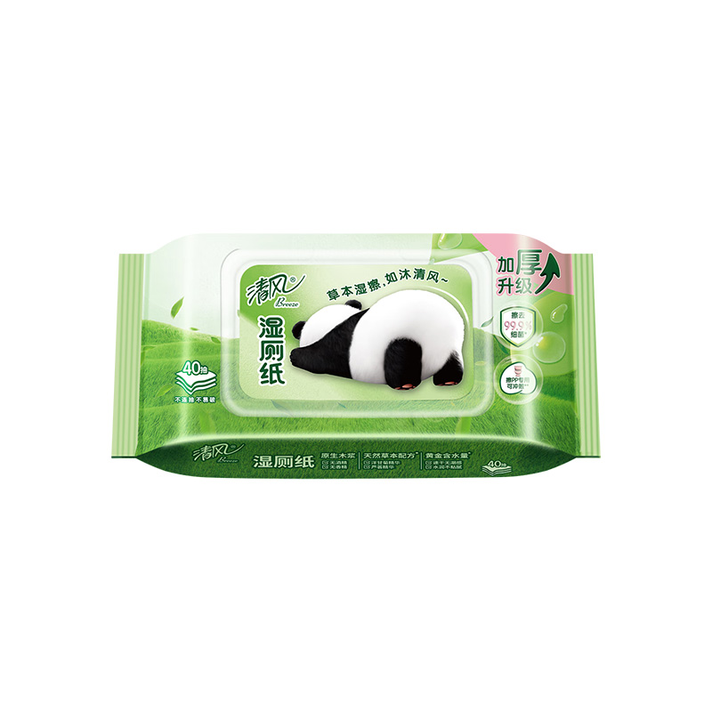 清风湿厕纸熊猫天然草本加厚1层*40片*1包BWB40WE6X