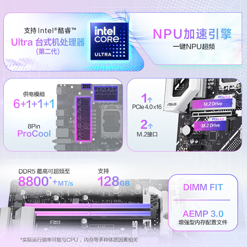 华硕B860M AYW GAMING WIFI 哎呦喂 +酷睿Ultra7 265K盒装CPU主板套装台式电脑组装机主板CPU套装全新盒装高清大图