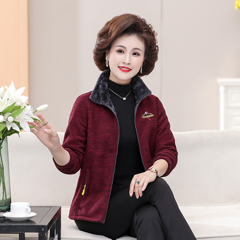 老年人秋装女外套摇粒绒中老年女装老人家加绒卫衣大码奶奶装长袖