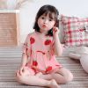 夏季棉绸儿童女童睡衣短袖公主中大童薄款绵绸小孩宝宝家居服套装 百褶袖棉绸DD红色番茄 100码适合85-95cm