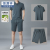 恒源祥桑蚕丝短袖套装男夏季新款翻领polo衫短裤两件套休闲运动装